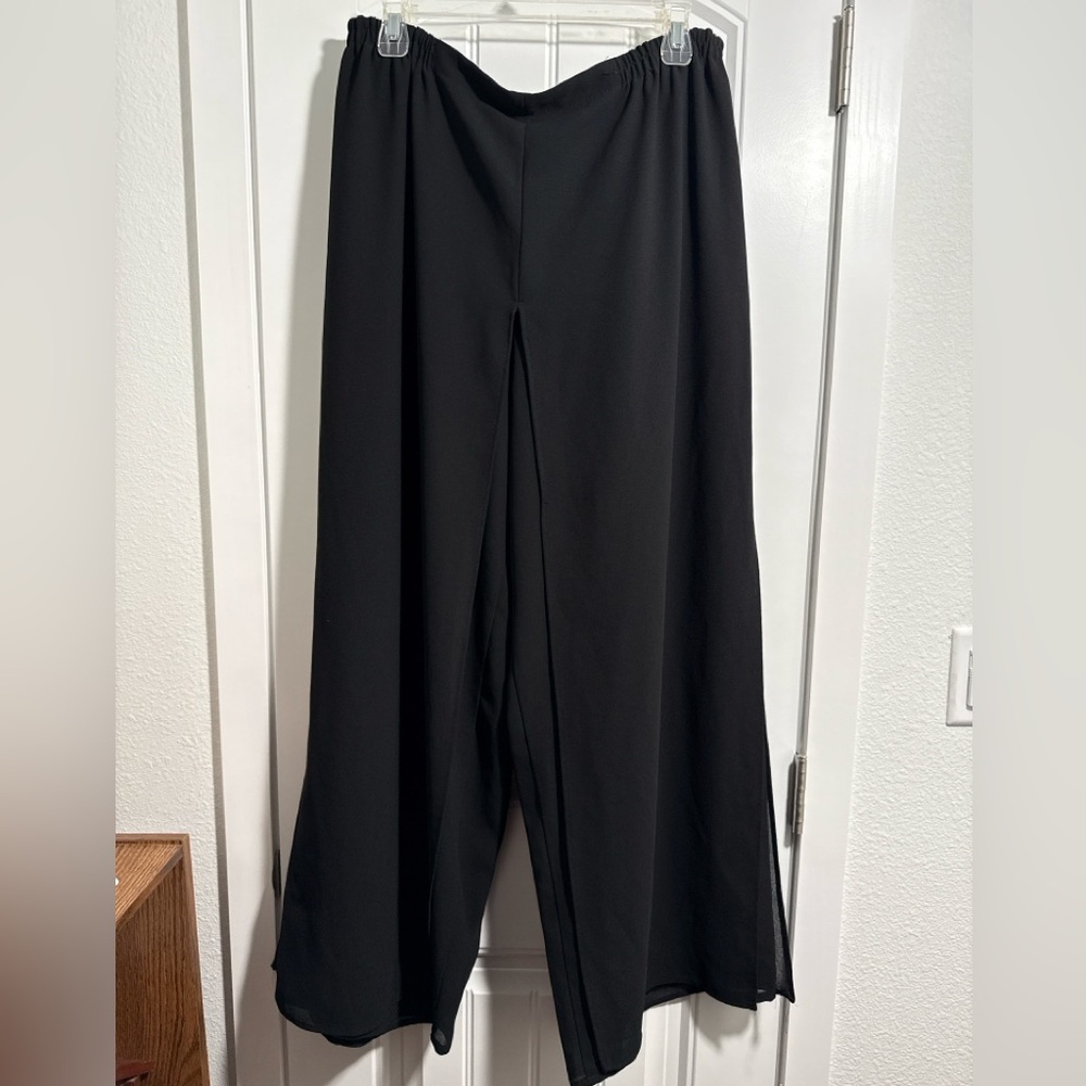 Black Sheer Overlay Wide Leg Pants Size 16W Women’s Vintage